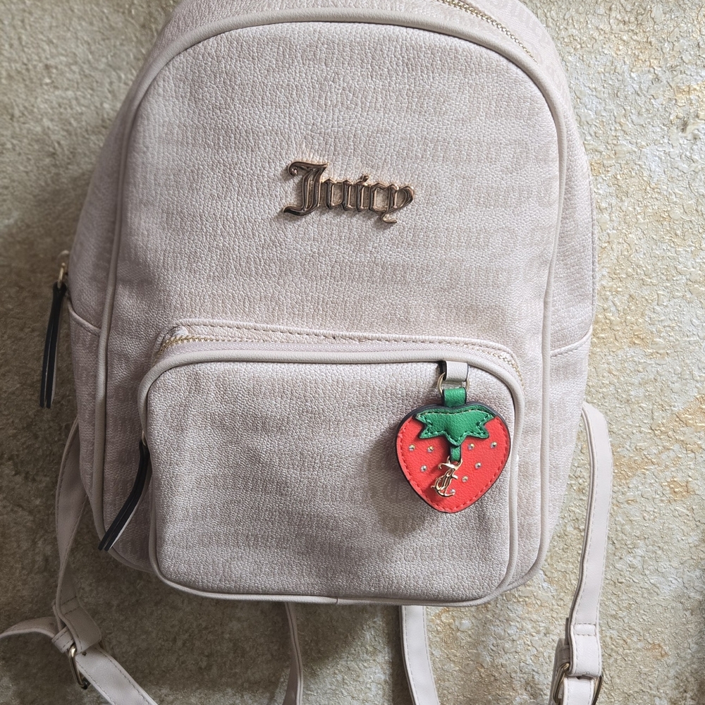 Juicy Couture Cream Backpack with Strawberry Charm